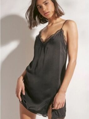 UO Black Lace Satin Slip Dress